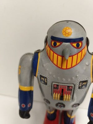 Robot mécanique tin toy MS 417 gris déco rétro, jouet tôle, Super Robot