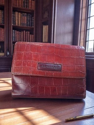 Porte-monnaie vintage Alexander cuir marron effet croco rétro ancien porte-feuil