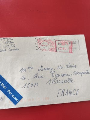Ancienne enveloppe oblitérée Canada-France vintage philatélie Air Mail