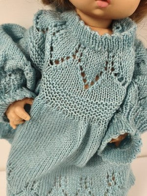 Ancienne poupée Ratti Made in Italy, yeux bleus, robe bleue tricotée