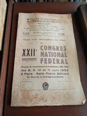 Livret XXIIe Congrès National CGT 1952 Paris ancien bulletin syndical