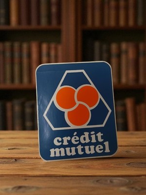Autocollant ancien Crédit Mutuel vintage rétro banque logo bleu orange publicité