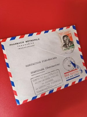 Ancienne lettre vintage Madagascar 1961 timbre oblitéré philatélie collection