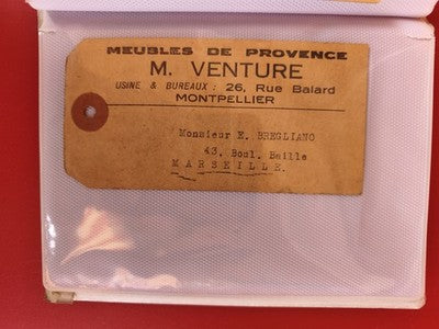 Ancien ticket vintage Meubles de Provence Venture Montpellier étiquette collecto