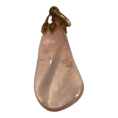 Pendentif vintage quartz rose monture dorée ancien bijou charme