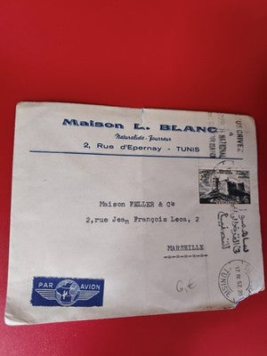 Ancienne lettre vintage avec timbre oblitéré Tunisie pour collection philatélie