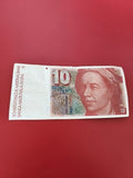 Billet ancien suisse 10 francs vintage, collection numismatique, rétro Helvétie
