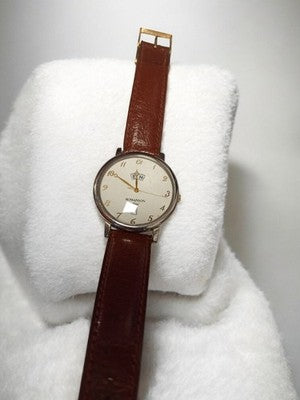 Montre femme Romanson vintage cadran clair bracelet brun rétro ancienne