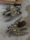 Boucles d’oreilles vintage oiseaux strass clip fantaisie argenté brillant