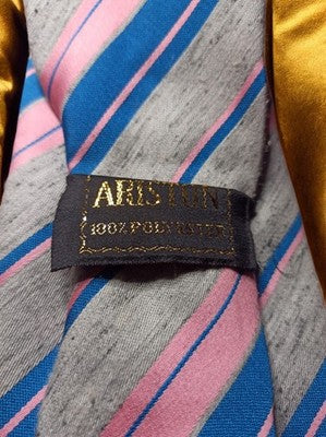 Cravate vintage Ariston rayée bleu gris rose style années 80 rétro
