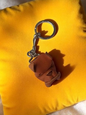 Porte-clés chien vintage en cuir marron, rétro, accessoire animal déco