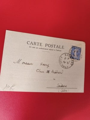Carte postale ancienne timbre oblitéré bleue philatélie collection vintage
