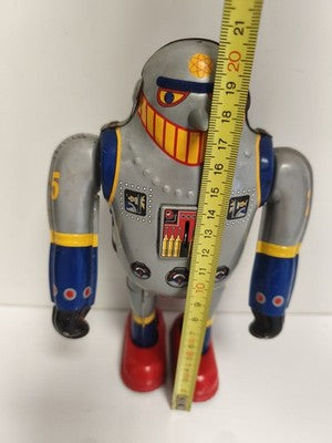 Robot mécanique tin toy MS 417 gris déco rétro, jouet tôle, Super Robot