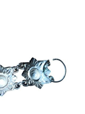 Bracelet vintage femme métal argenté motif floral, bijou rétro ancien