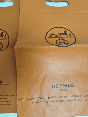 Sacs papier Hermès orange lot x2 cabas boutique Paris logo