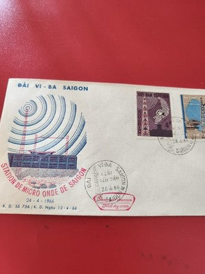 Vintage FDC Vietnam 1966 Saigon Station de Micro Onde, timbres anciens, cachet