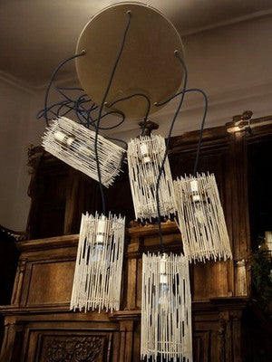 Suspension vintage 5 feux métal, plafonnier rétro design années 70, éclairage in