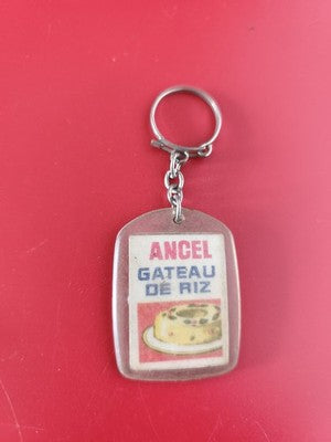 Porte-clés publicitaire ancien vintage Ancel Gâteau de Riz rectangulaire rétro