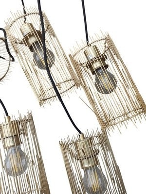 Suspension vintage 5 feux métal, plafonnier rétro design années 70, éclairage in