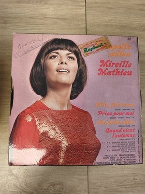 Vinyle 45 tours rétro ancien Mireille Mathieu disque vintage collection état usé