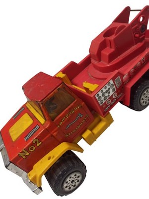 Camion jouet ancien Compagnie Strasbourg No2 vintage rouge jaune grand modèle