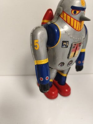 Robot mécanique tin toy MS 417 gris déco rétro, jouet tôle, Super Robot