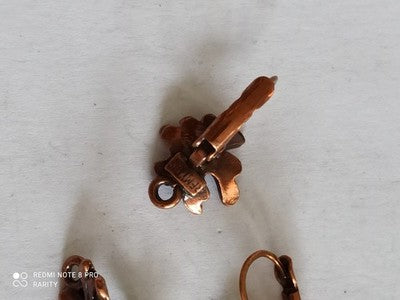 Boucles d'oreilles vintage fleur cuivre émaillé Remy Dis Paris 80s rétro