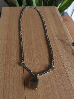 Collier vintage hématite aventurine pendentif style asiatique bijou femme