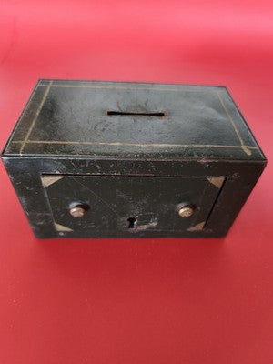 Tirelire vintage en métal ancien, sans clé, objet de collection rétro déco