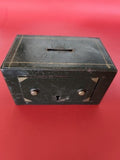 Tirelire vintage en métal ancien, sans clé, objet de collection rétro déco