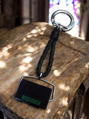 Porte-clés publicitaire vintage BAROCLEM tressé noir vert rétro France