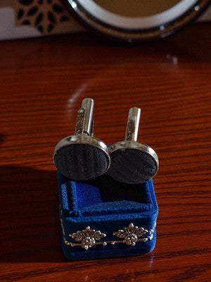 Boutons de manchette vintage métal argenté rond, finition texturée, années 70