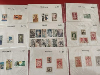 Lot anciens timbres vintage monde, France, Indochine, Vietnam, philatélie vrac