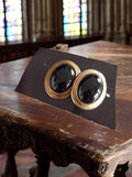 Boucles d’oreilles vintage années 70 cabochon noir doré clips rétro fantaisie
