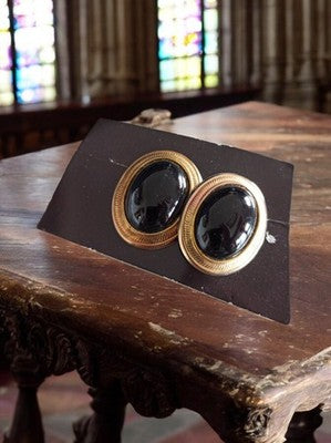 Boucles d’oreilles vintage années 70 cabochon noir doré clips rétro fantaisie