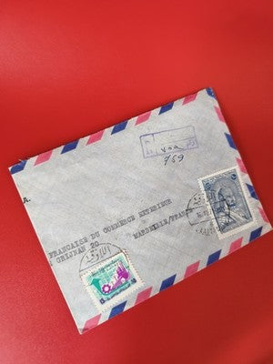 Ancienne lettre vintage timbres oblitérés, enveloppe avion collection philatélie