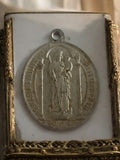 Médaille religieuse ancienne Sainte Marie, ovale, finition argentée, motif couro