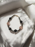 Bracelet perles vintage noir rose, bijou fantaisie ancien rétro femme