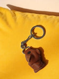 Porte-clés chien vintage cuir marron, accessoire rétro animalier