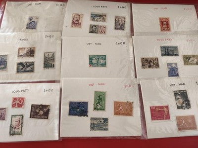 Lot anciens timbres collection Vietnam France et monde, philatélie vrac