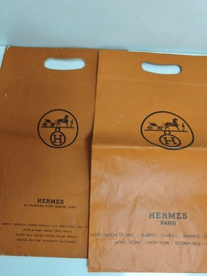 Sacs papier Hermès orange lot x2 cabas boutique Paris logo