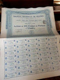 Action Société Générale de Gestion 100 Francs au porteur 1913 document ancien