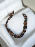 Collier vintage double rang pierres naturelles et hématite marron noir rétro