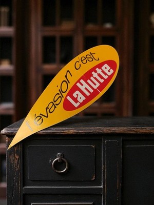 Autocollant publicitaire vintage La Hutte jaune rétro déco ancienne publicité
