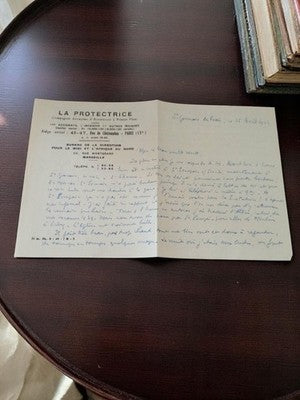 Lettre manuscrite 1943 sur papier LA PROTECTRICE guerre 39-45 assurance Marseill