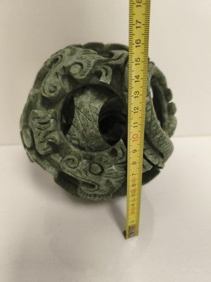 Sphère puzzle sculptée dragon verte, sculpture serpent en couches décoratives