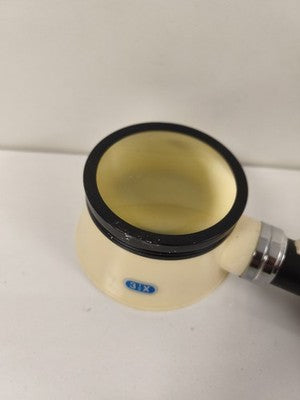 Ancienne lampe loupe vintage Japan, grosse loupe éclairante rétro, poignée noire