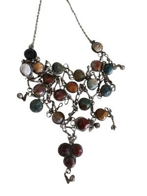 Plastron bohème pierres précieuses naturelles multicolores collier pendentif Boh