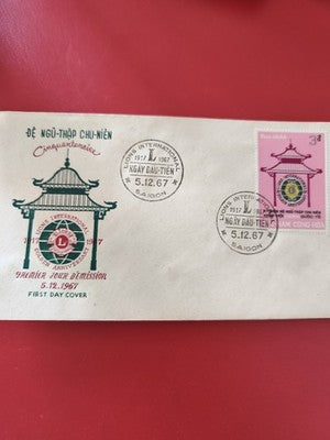 FDC ancien Vietnam 1967 Lions International Saigon premier jour, timbre rose
