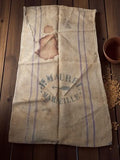 Sac ancien toile de jute JE. MAUREL Marseille vintage déco rétro usé